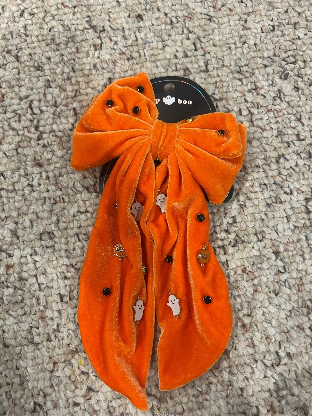 Orange Velvet Halloween Bow Hair Accessory for Girls